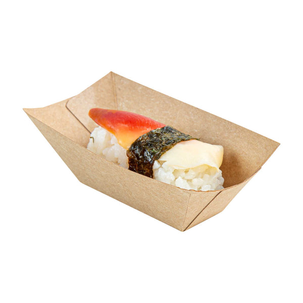 Restaurantware Bio Tek 2 Oz Kraft Paper Food Tray / Boat - 3 1/4" X 2 1/4" X 1 1/4" - 400 Count Box