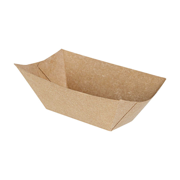 Restaurantware Bio Tek 2 Oz Kraft Paper Food Tray / Boat - 3 1/4" X 2 1/4" X 1 1/4" - 400 Count Box