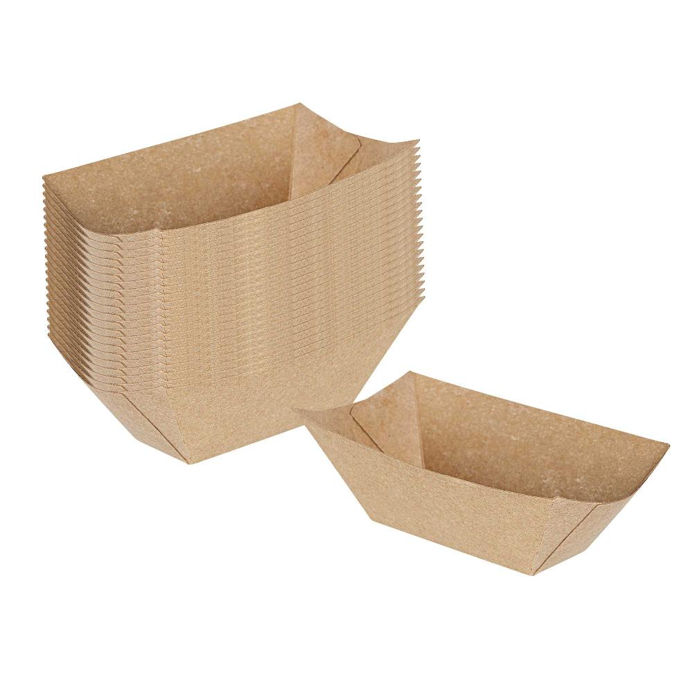 restaurantware Bio Tek 2 oz Kraft Paper Food Tray / Boat - 3 1/4" x 2 1/4" x 1 1/4" - 400 count box