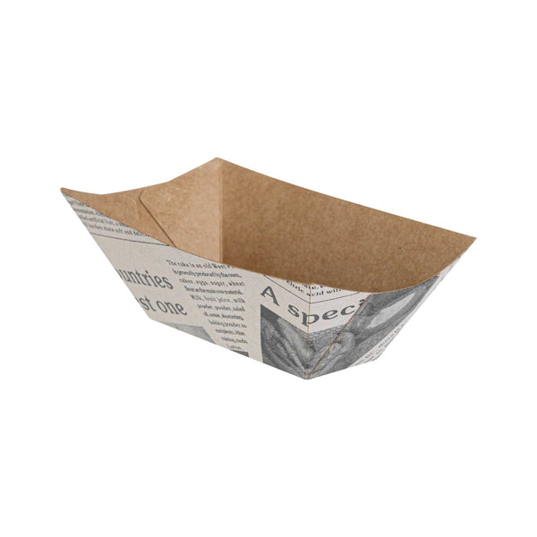 Restaurantware Bio Tek 2 Oz Newsprint Paper Food Tray / Boat - 3 1/4" X 2 1/4" X 1 1/4" - 400 Count Box