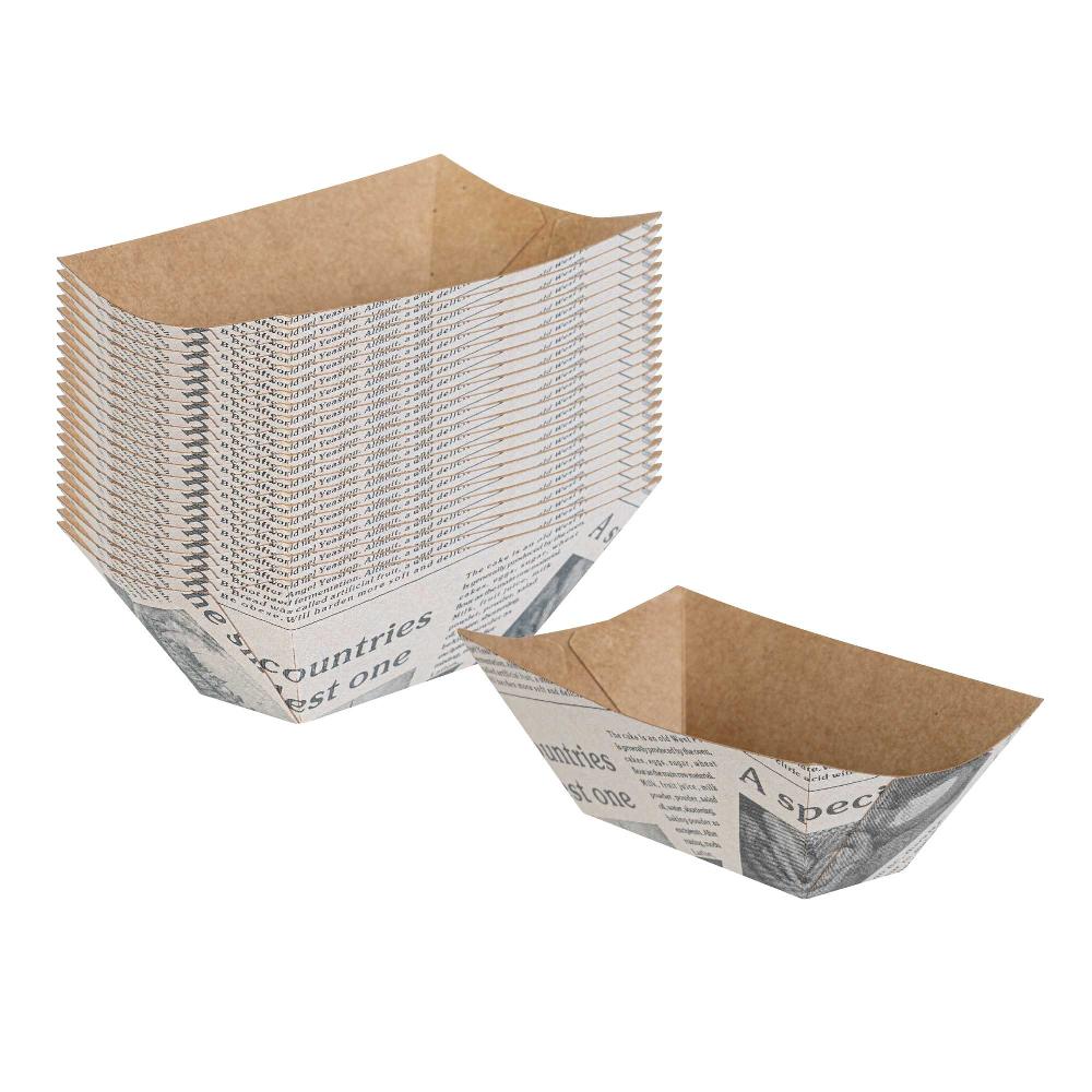 restaurantware Bio Tek 2 oz Newsprint Paper Food Tray / Boat - 3 1/4" x 2 1/4" x 1 1/4" - 400 count box