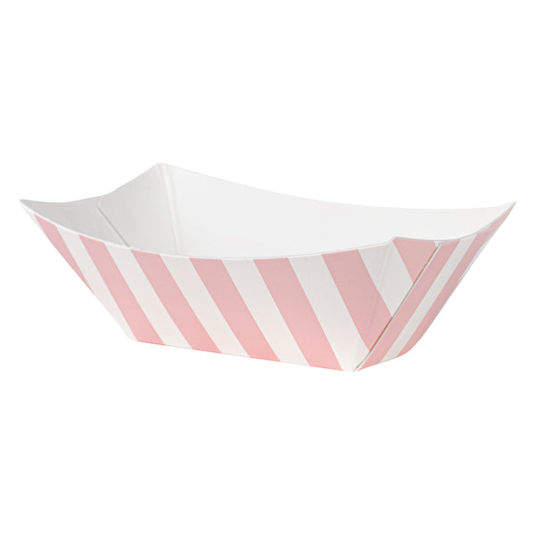 Restaurantware Bio Tek 2 Oz Pink And White Stripe Paper Food Tray / Boat - 3 1/4" X 2 1/4" X 1 1/4" - 400 Count Box