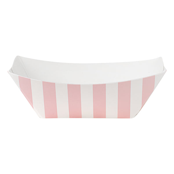 Restaurantware Bio Tek 2 Oz Pink And White Stripe Paper Food Tray / Boat - 3 1/4" X 2 1/4" X 1 1/4" - 400 Count Box