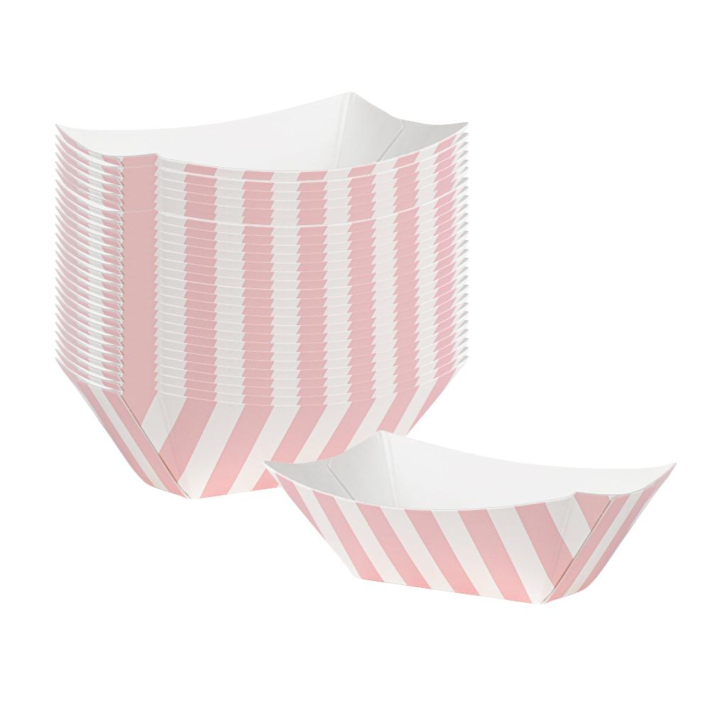 restaurantware Bio Tek 2 oz Pink and White Stripe Paper Food Tray / Boat - 3 1/4" x 2 1/4" x 1 1/4" - 400 count box