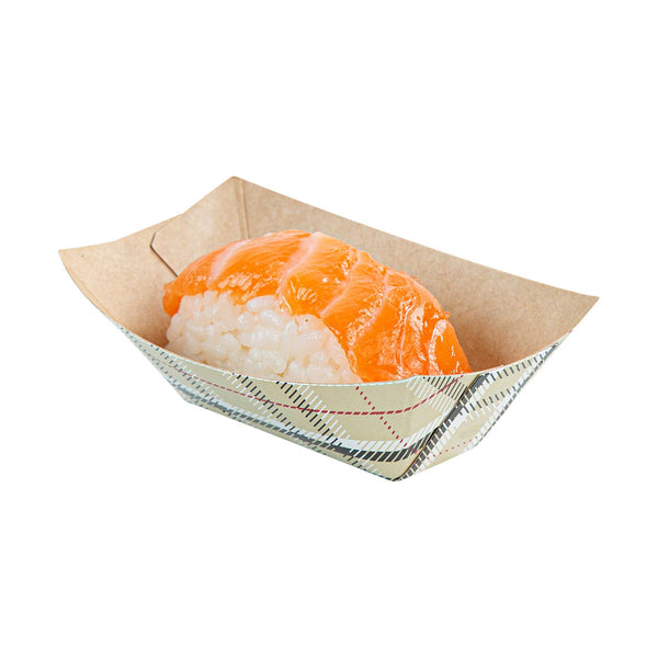 Restaurantware Bio Tek 2 Oz Plaid Paper Food Tray / Boat - 3 1/4" X 2 1/4" X 1 1/4" - 400 Count Box