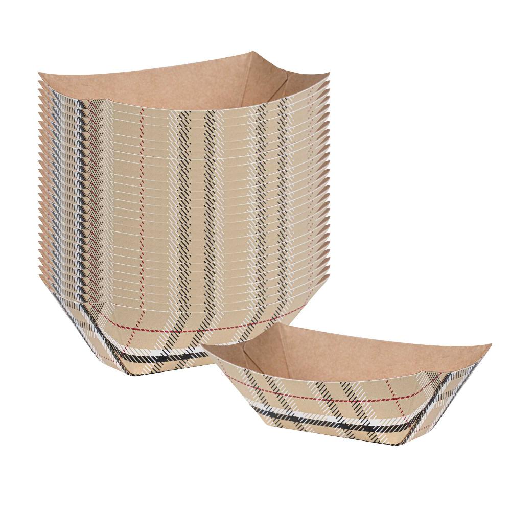 restaurantware Bio Tek 2 oz Plaid Paper Food Tray / Boat - 3 1/4" x 2 1/4" x 1 1/4" - 400 count box