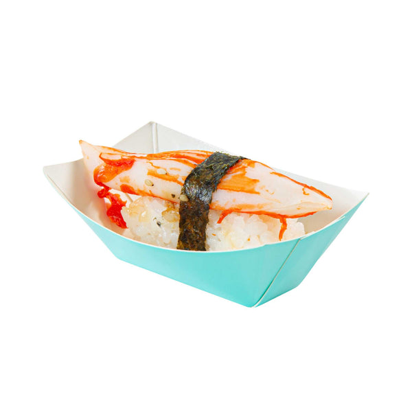 Restaurantware Bio Tek 2 Oz Turquoise Paper Food Tray / Boat - 3 1/4" X 2 1/4" X 1 1/4" - 400 Count Box