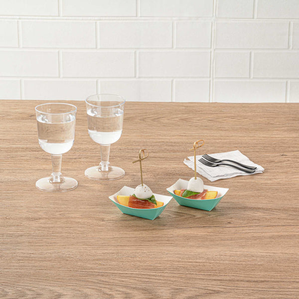 Restaurantware Bio Tek 2 Oz Turquoise Paper Food Tray / Boat - 3 1/4" X 2 1/4" X 1 1/4" - 400 Count Box