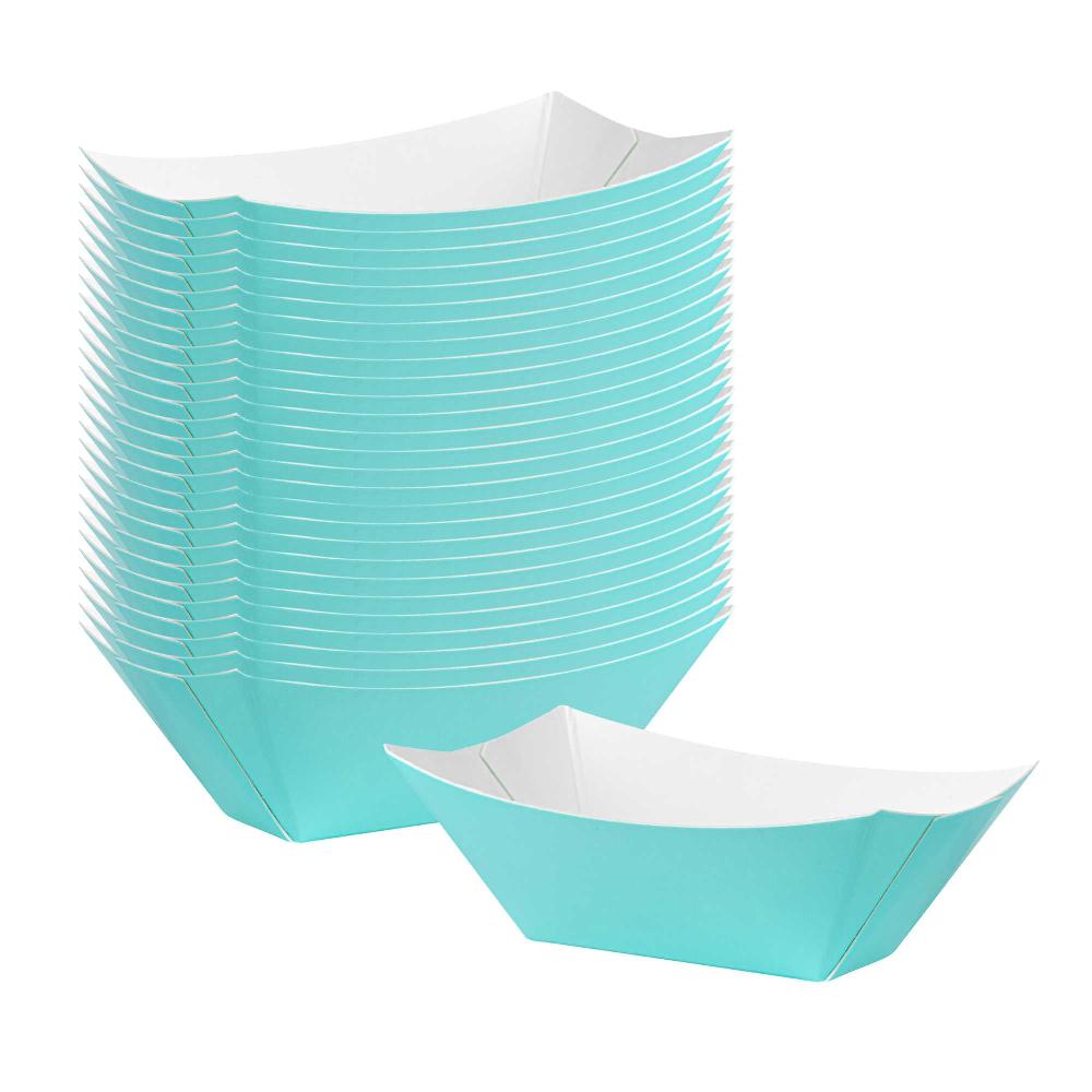restaurantware Bio Tek 2 oz Turquoise Paper Food Tray / Boat - 3 1/4" x 2 1/4" x 1 1/4" - 400 count box