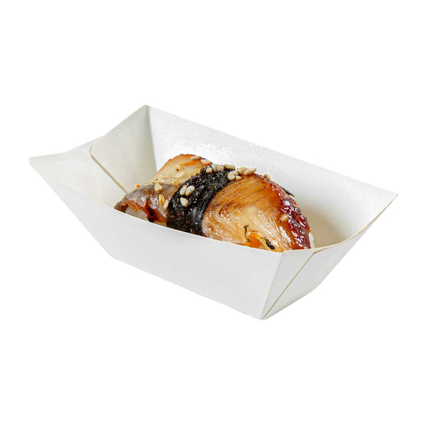 Restaurantware Bio Tek 2 Oz White Paper Food Tray / Boat - 3 1/4" X 2 1/4" X 1 1/4" - 400 Count Box