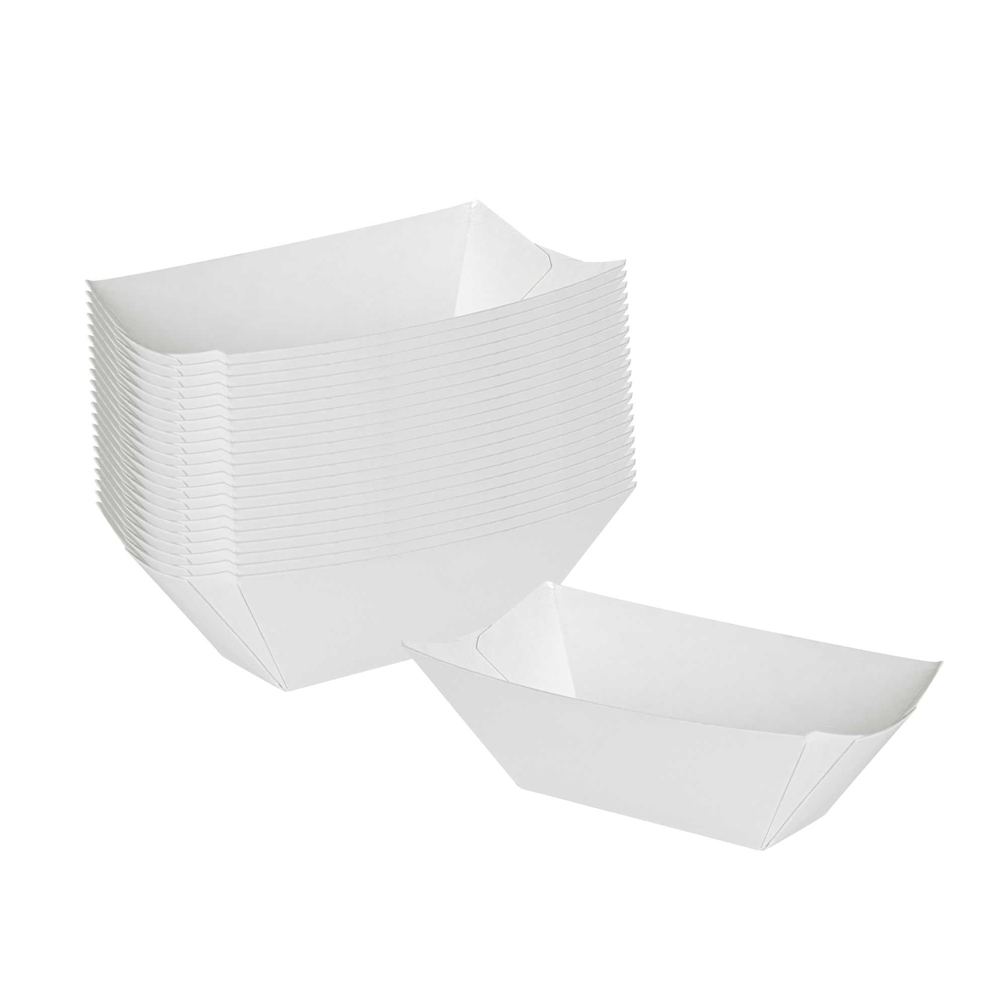 restaurantware Bio Tek 2 oz White Paper Food Tray / Boat - 3 1/4" x 2 1/4" x 1 1/4" - 400 count box