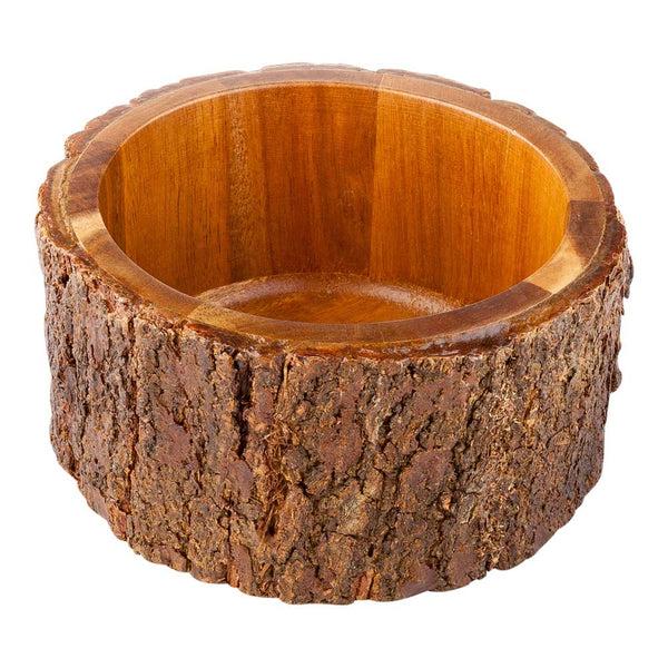 Restaurantware Bio Tek 30 Oz Round Natural Acacia Serving Bowl - Varnished Bark Edges - 6" X 6" X 3" - 1 Count Box