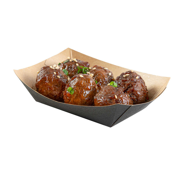 Restaurantware Bio Tek 4 Oz Black Paper #25 Food Tray / Boat - 3" X 2" X 1" - 400 Count Box