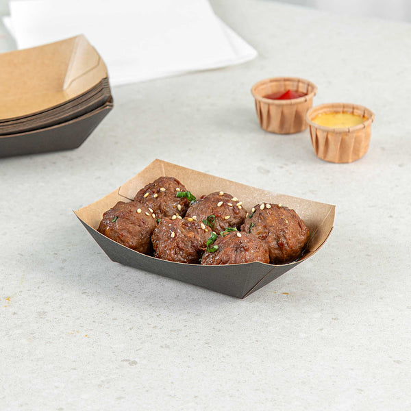 Restaurantware Bio Tek 4 Oz Black Paper #25 Food Tray / Boat - 3" X 2" X 1" - 400 Count Box