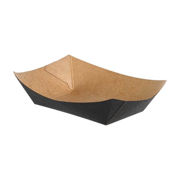 Restaurantware Bio Tek 4 Oz Black Paper #25 Food Tray / Boat - 3" X 2" X 1" - 400 Count Box