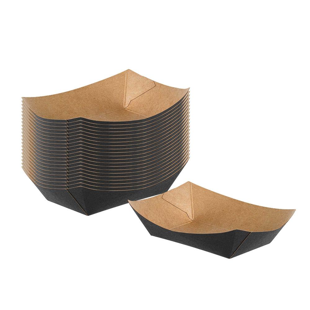 restaurantware Bio Tek 4 oz Black Paper #25 Food Tray / Boat - 3" x 2" x 1" - 400 count box