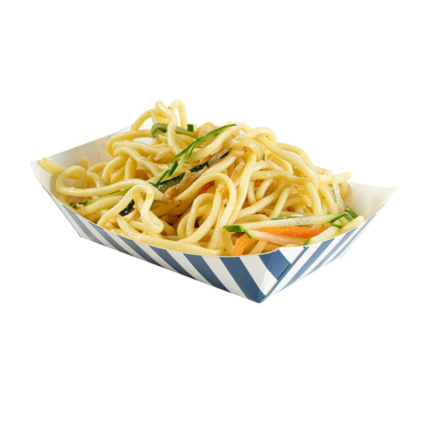 Restaurantware Bio Tek 4 Oz Blue And White Stripe Paper #25 Food Tray / Boat - 3" X 2" X 1" - 400 Count Box