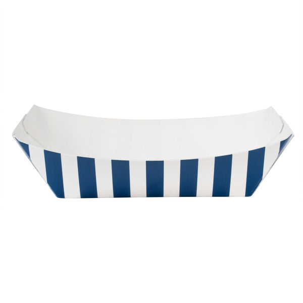 Restaurantware Bio Tek 4 Oz Blue And White Stripe Paper #25 Food Tray / Boat - 3" X 2" X 1" - 400 Count Box