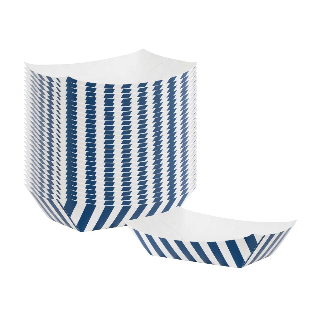 restaurantware Bio Tek 4 oz Blue and White Stripe Paper #25 Food Tray / Boat - 3" x 2" x 1" - 400 count box