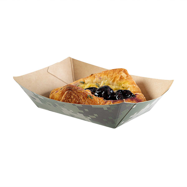 Restaurantware Bio Tek 4 Oz Camouflage Paper #25 Food Tray / Boat - 3" X 2" X 1" - 400 Count Box