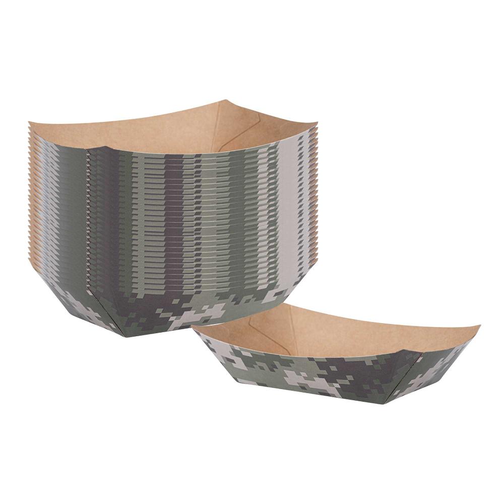 restaurantware Bio Tek 4 oz Camouflage Paper #25 Food Tray / Boat - 3" x 2" x 1" - 400 count box
