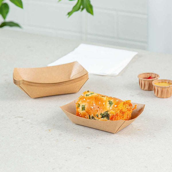 Restaurantware Bio Tek 4 Oz Kraft Paper #25 Food Tray / Boat - 3" X 2" X 1" - 400 Count Box