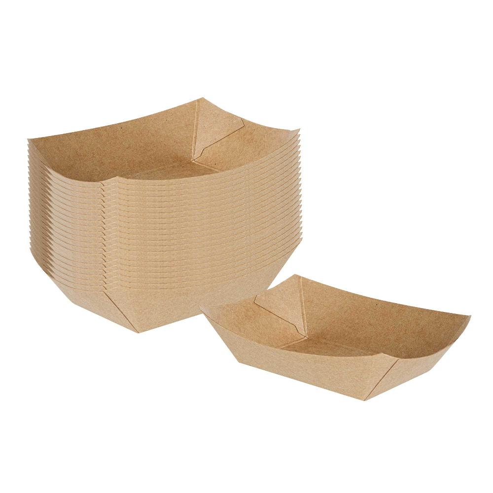 restaurantware Bio Tek 4 oz Kraft Paper #25 Food Tray / Boat - 3" x 2" x 1" - 400 count box