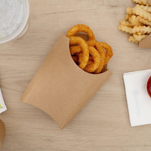 Restaurantware Bio Tek 4 Oz Kraft Paper Fry Cup / Snack Container - 4 3/4" X 3 1/2" X 5" - 100 Count Box