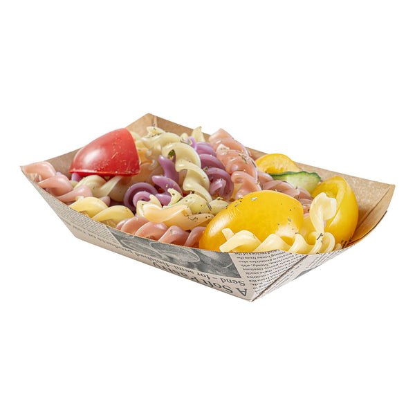 Restaurantware Bio Tek 4 Oz Newsprint Paper #25 Food Tray / Boat - 3" X 2" X 1" - 400 Count Box