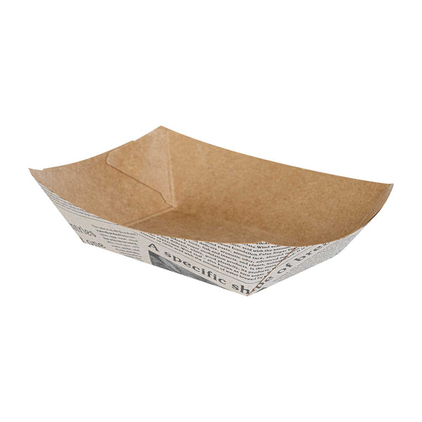 Restaurantware Bio Tek 4 Oz Newsprint Paper #25 Food Tray / Boat - 3" X 2" X 1" - 400 Count Box