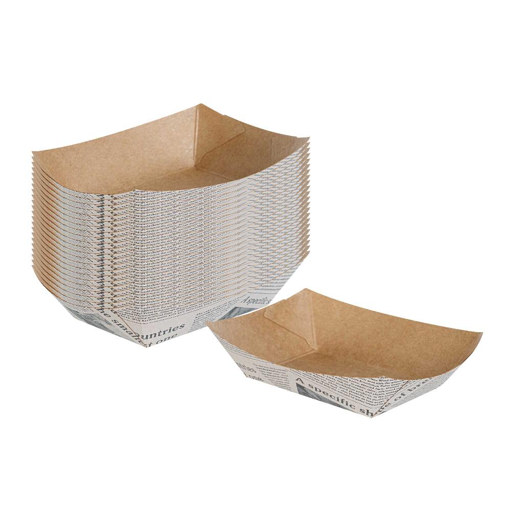 restaurantware Bio Tek 4 oz Newsprint Paper #25 Food Tray / Boat - 3" x 2" x 1" - 400 count box