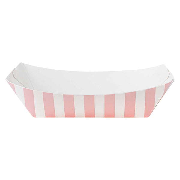 Restaurantware Bio Tek 4 Oz Pink And White Stripe Paper #25 Food Tray / Boat - 3" X 2" X 1" - 400 Count Box