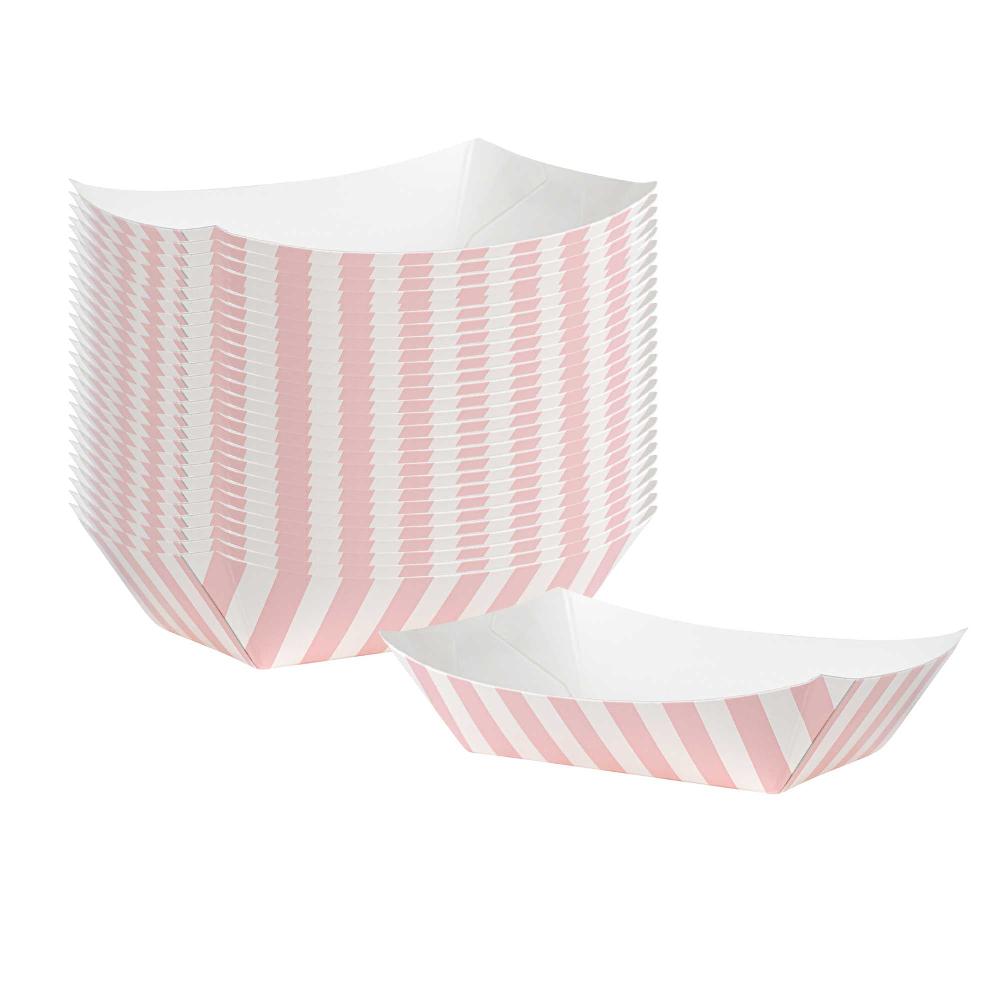 restaurantware Bio Tek 4 oz Pink and White Stripe Paper #25 Food Tray / Boat - 3" x 2" x 1" - 400 count box