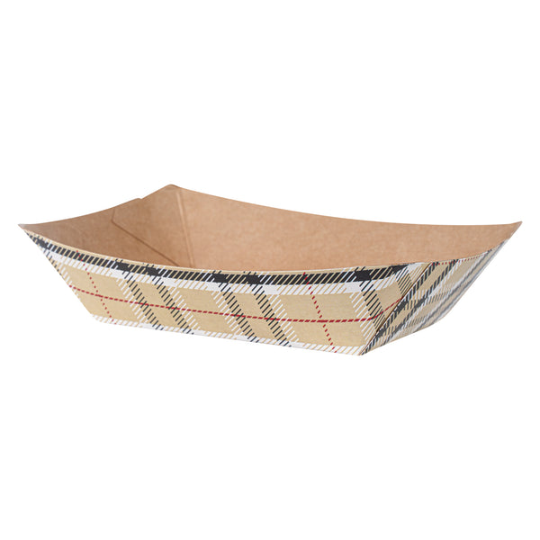 Restaurantware Bio Tek 4 Oz Plaid Paper #25 Food Tray / Boat - 3" X 2" X 1" - 400 Count Box
