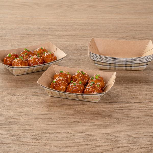 Restaurantware Bio Tek 4 Oz Plaid Paper #25 Food Tray / Boat - 3" X 2" X 1" - 400 Count Box