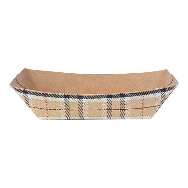 Restaurantware Bio Tek 4 Oz Plaid Paper #25 Food Tray / Boat - 3" X 2" X 1" - 400 Count Box