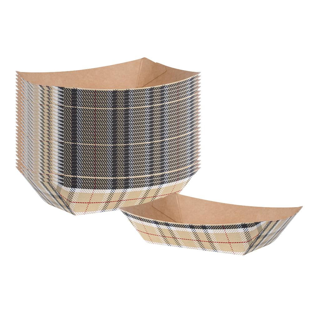 restaurantware Bio Tek 4 oz Plaid Paper #25 Food Tray / Boat - 3" x 2" x 1" - 400 count box