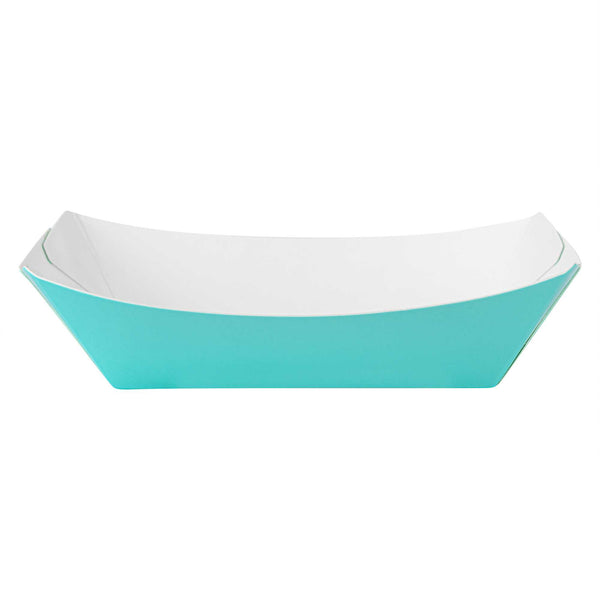 Restaurantware Bio Tek 4 Oz Turquoise Paper #25 Food Tray / Boat - 3" X 2" X 1" - 400 Count Box