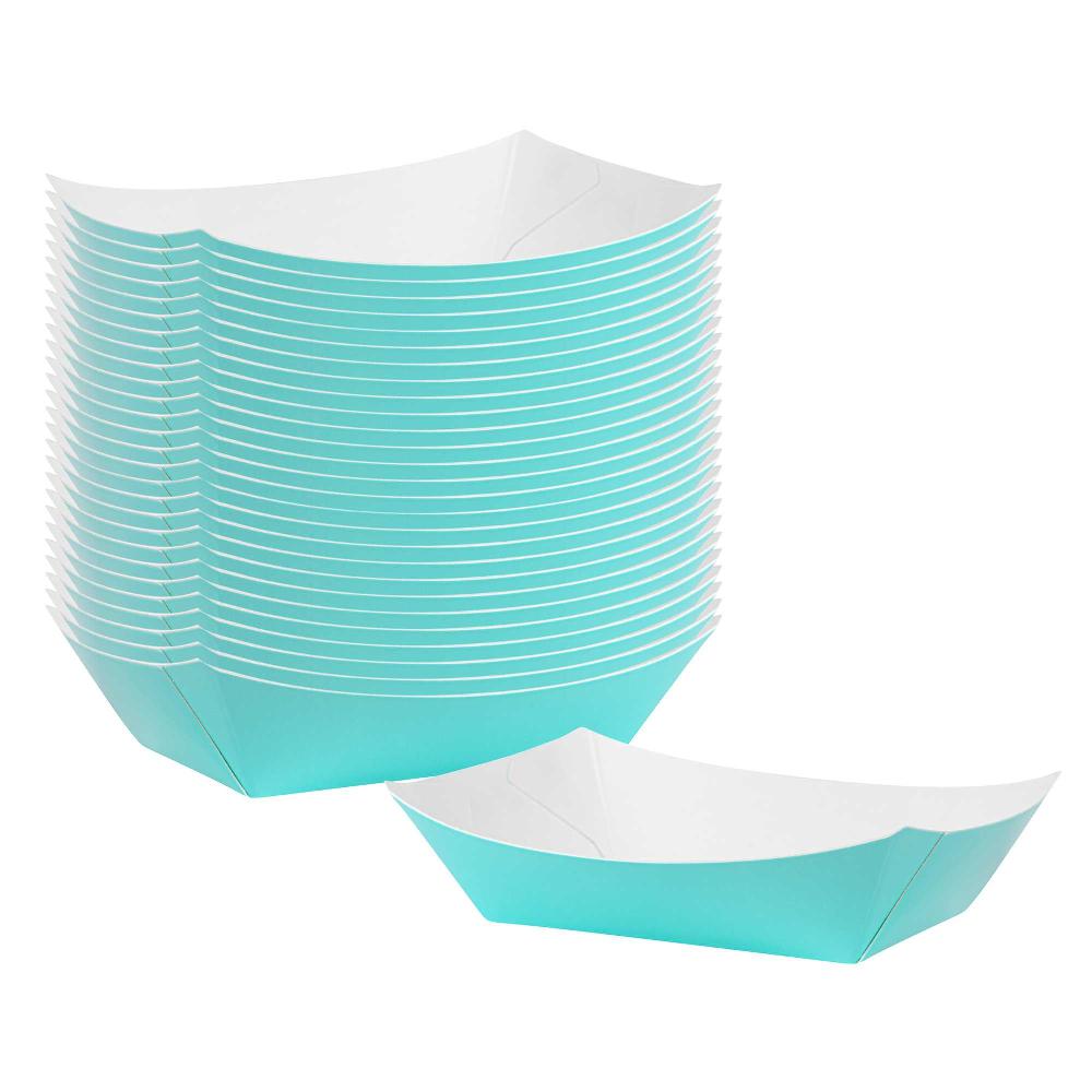 restaurantware Bio Tek 4 oz Turquoise Paper #25 Food Tray / Boat - 3" x 2" x 1" - 400 count box