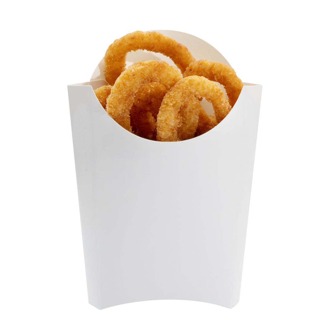 restaurantware Bio Tek 4 oz White Paper Fry Cup / Snack Container - 4 3/4" x 3 1/2" x 5" - 100 count box