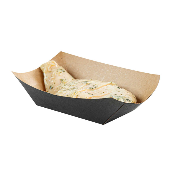 Restaurantware Bio Tek 6 Oz Black Paper #40 Food Tray / Boat - 3 1/4" X 2" X 1 1/2" - 400 Count Box