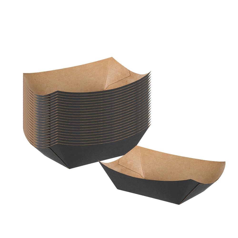 restaurantware Bio Tek 6 oz Black Paper #40 Food Tray / Boat - 3 1/4" x 2" x 1 1/2" - 400 count box