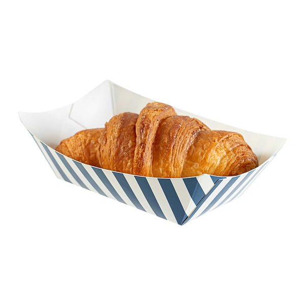 Restaurantware Bio Tek 6 Oz Blue And White Stripe Paper #40 Food Tray / Boat - 3 1/4" X 2" X 1 1/2" - 400 Count Box