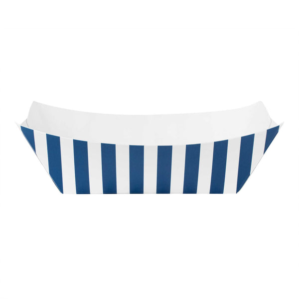 Restaurantware Bio Tek 6 Oz Blue And White Stripe Paper #40 Food Tray / Boat - 3 1/4" X 2" X 1 1/2" - 400 Count Box