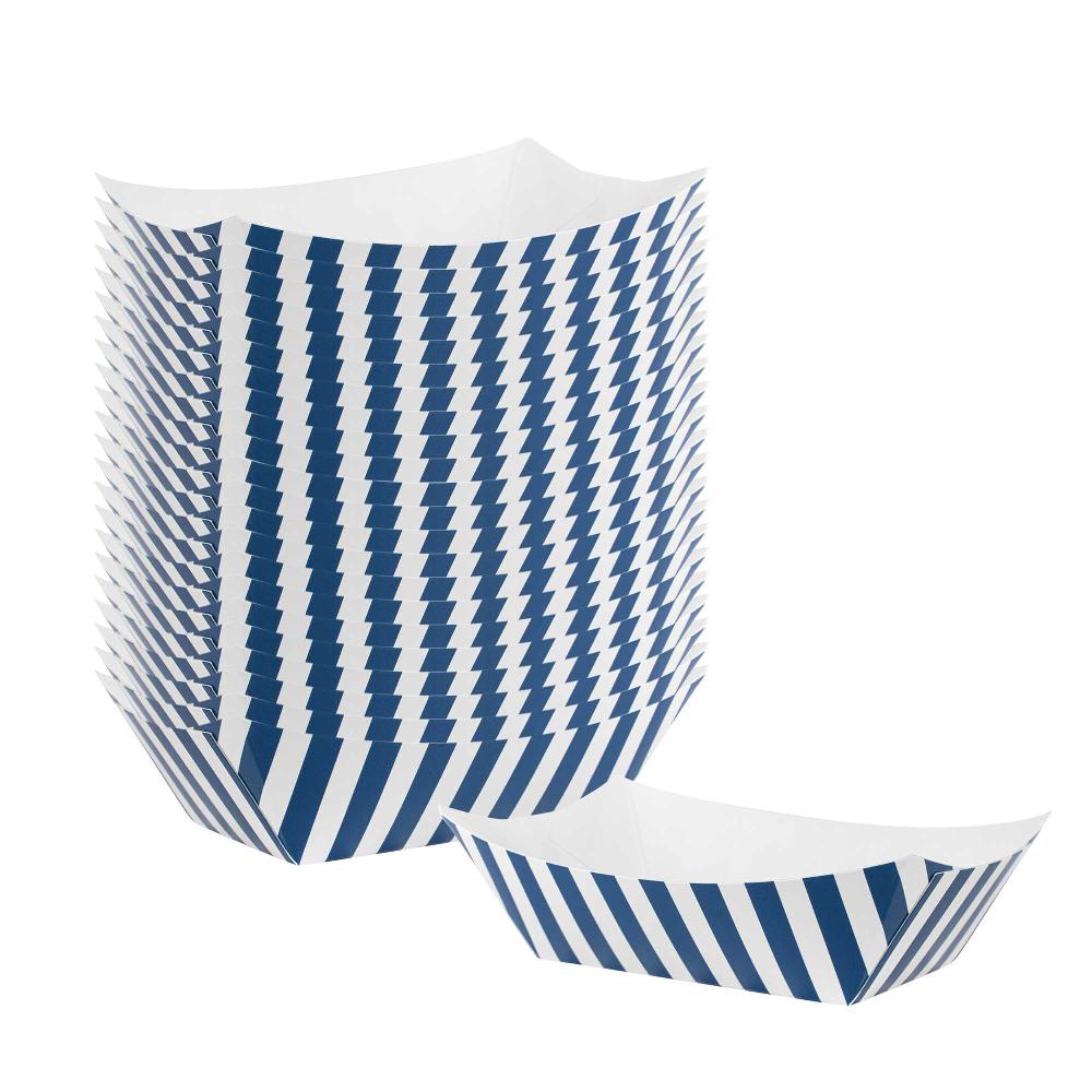restaurantware Bio Tek 6 oz Blue and White Stripe Paper #40 Food Tray / Boat - 3 1/4" x 2" x 1 1/2" - 400 count box
