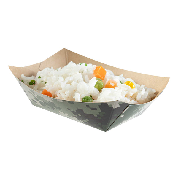 Restaurantware Bio Tek 6 Oz Camouflage Paper #40 Food Tray / Boat - 3 1/4" X 2" X 1 1/2" - 400 Count Box