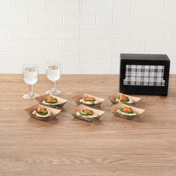 Restaurantware Bio Tek 6 Oz Camouflage Paper #40 Food Tray / Boat - 3 1/4" X 2" X 1 1/2" - 400 Count Box