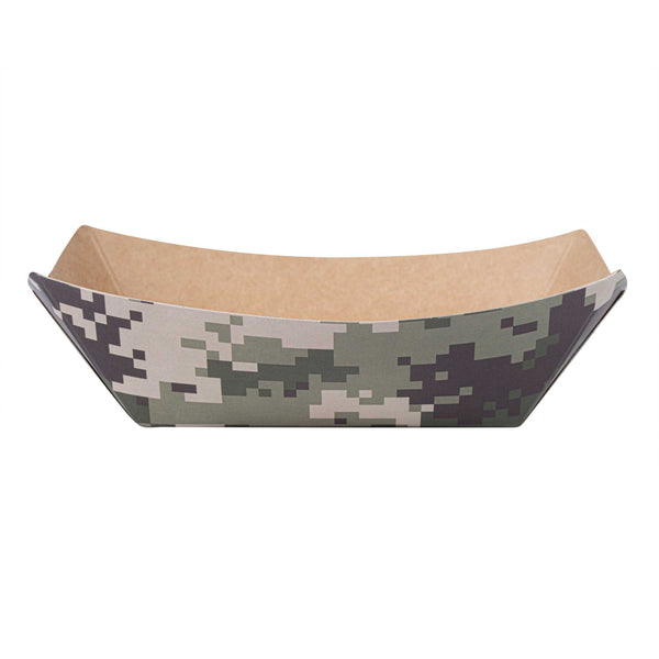 Restaurantware Bio Tek 6 Oz Camouflage Paper #40 Food Tray / Boat - 3 1/4" X 2" X 1 1/2" - 400 Count Box