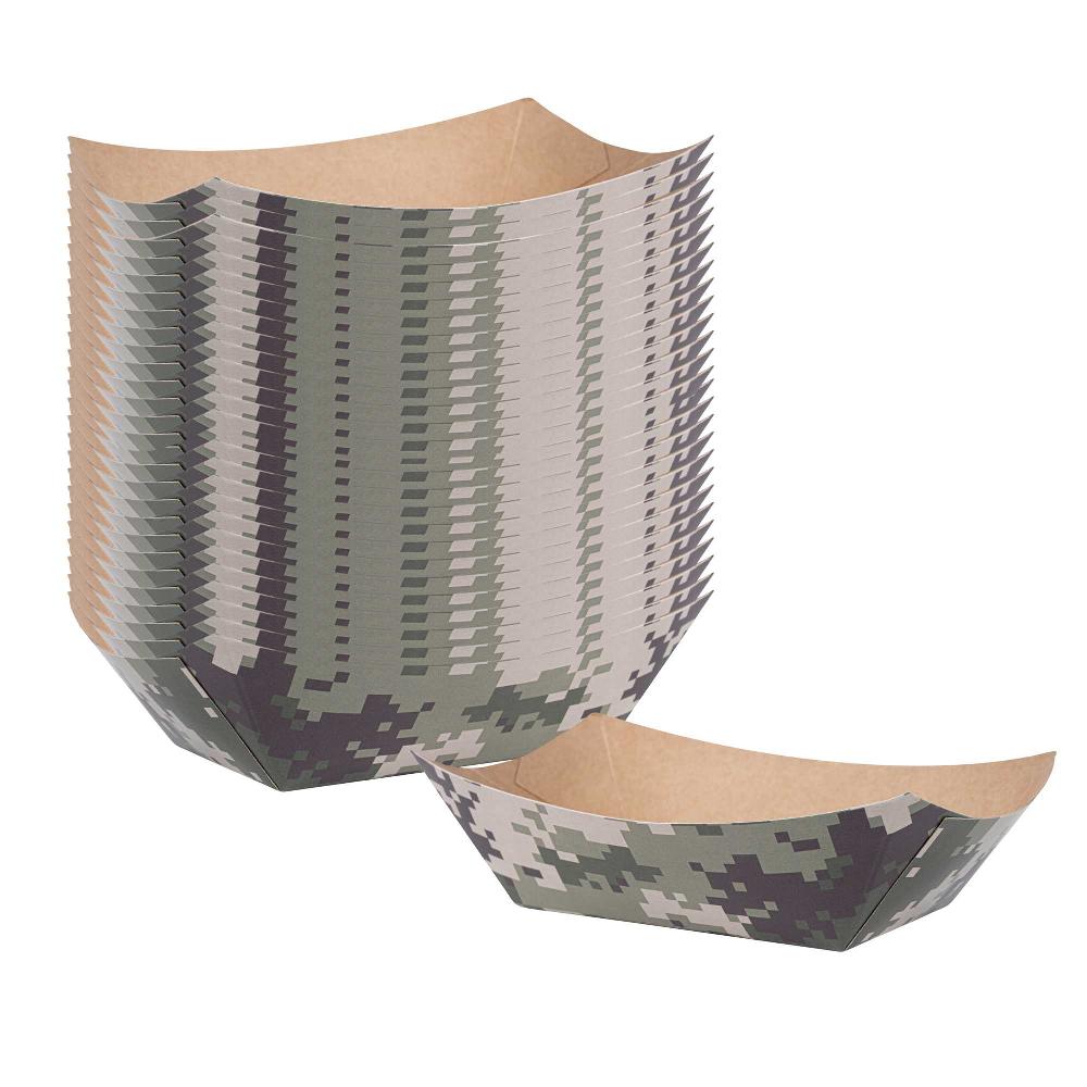 restaurantware Bio Tek 6 oz Camouflage Paper #40 Food Tray / Boat - 3 1/4" x 2" x 1 1/2" - 400 count box