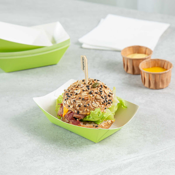 Restaurantware Bio Tek 6 Oz Eco Green Paper #40 Food Tray / Boat - 3 1/4" X 2" X 1 1/2" - 400 Count Box